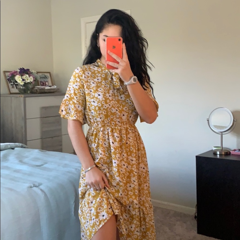 Yellow Floral Knee length dress
